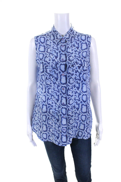 Equipment Femme Womens Snakeskin Print Sleeveless Top Blouse Blue Size Small