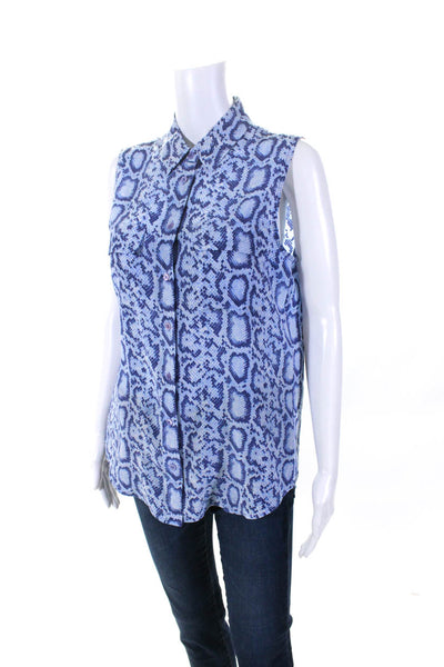 Equipment Femme Womens Snakeskin Print Sleeveless Top Blouse Blue Size Small
