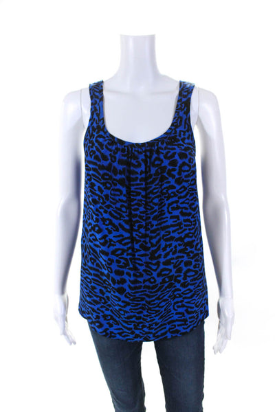 Amanda Uprichard Womens Leopard Print Scoop Neck Tank Top Blue Silk Size Small