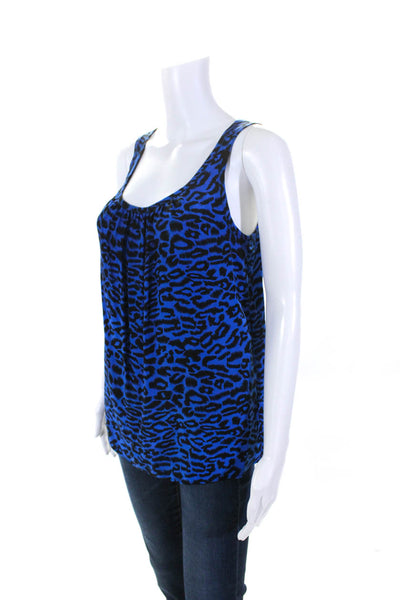 Amanda Uprichard Womens Leopard Print Scoop Neck Tank Top Blue Silk Size Small