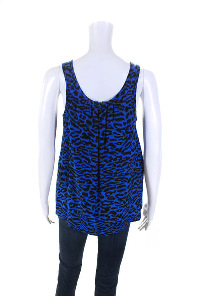 Amanda Uprichard Womens Leopard Print Scoop Neck Tank Top Blue Silk Size Small