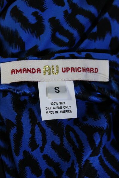 Amanda Uprichard Womens Leopard Print Scoop Neck Tank Top Blue Silk Size Small