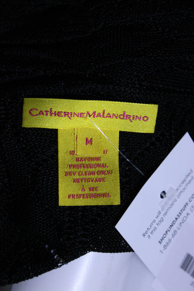Catherine Malandrino Womens Pointelle Open Front Cardigan Sweater Black Medium