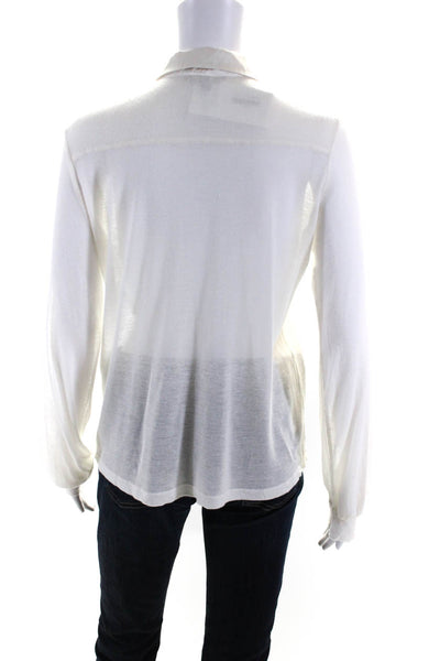Tara Jarmon Womens Long Sleeve Collared Ruffled Shirt White Size Italian 42