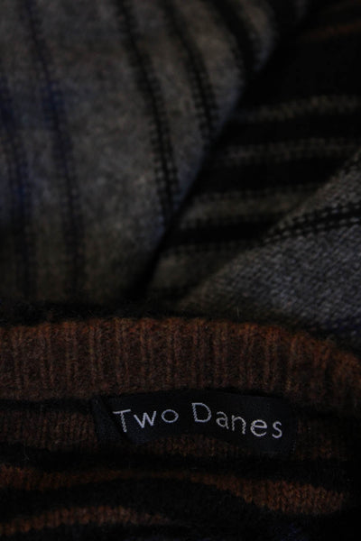 Two Danes Womens Pullover Crew Neck Striped Sweater Brown Gray Purple Size Small