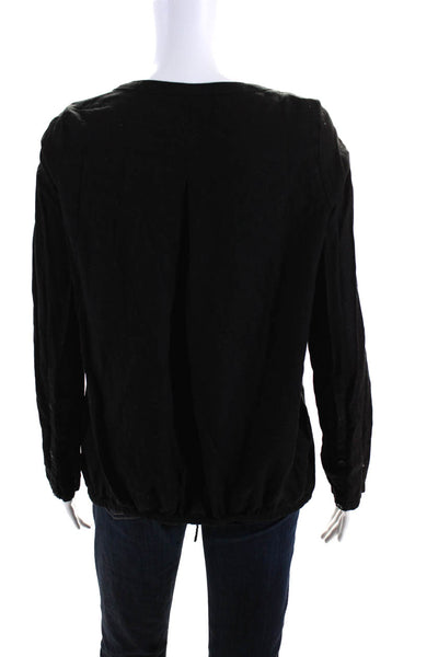 Hannes Roether Womens Long Sleeve Scoop Neck Drawstring Shirt Black Size XS