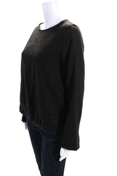 Hannes Roether Womens Long Sleeve Scoop Neck Shirt Dark Gray Wool Size Small
