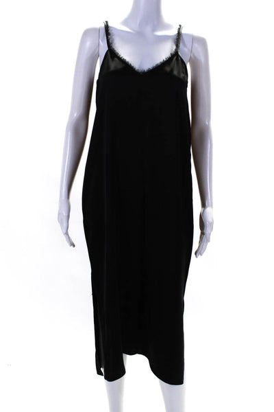 ATM Womens Fringe Trim Side Split V-Neck Sleeveless Pullover Dress Black Size M