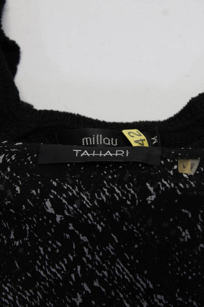 Tahari Women's Round Neck Long Sleeves Sheer Silk Blouse Black Size L Lot 2