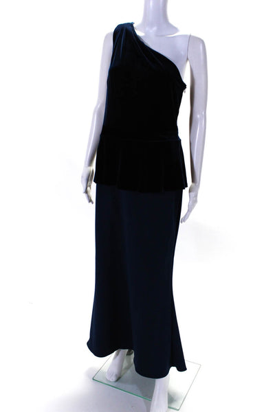 Lauren Ralph Lauren Womens Velvet One Shoulder Peplum Long Gown Blue Size 10