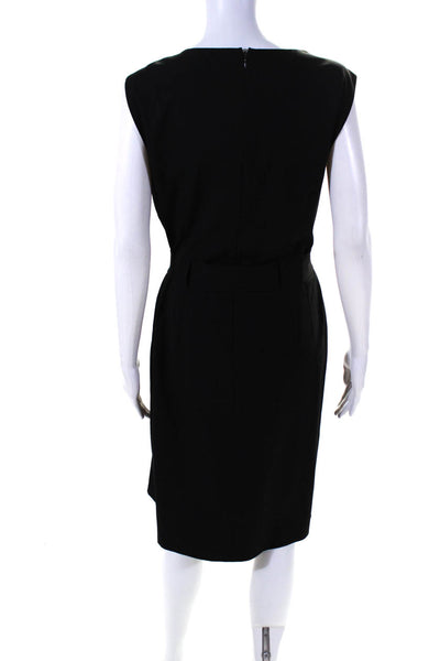 Tahari Womens Buttoned Tie Waist Round Neck Sleeveless Shift Dress Black Size 10