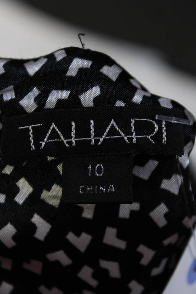 Tahari Womens Buttoned Tie Waist Round Neck Sleeveless Shift Dress Black Size 10