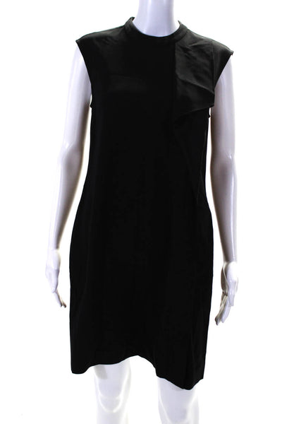 Reiss Womens Sleeveless Pleated Round Neck Knee Length Shift Dress Black Size 8