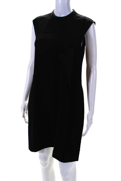 Reiss Womens Sleeveless Pleated Round Neck Knee Length Shift Dress Black Size 8