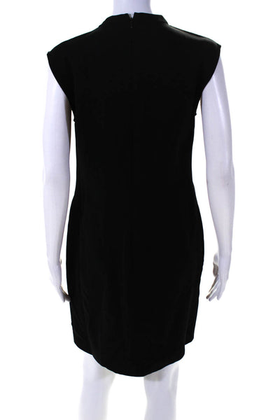 Reiss Womens Sleeveless Pleated Round Neck Knee Length Shift Dress Black Size 8