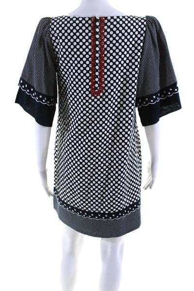 Manoush Women's Round Neck Short Sleeves Polka Mini Dress Black Size 6