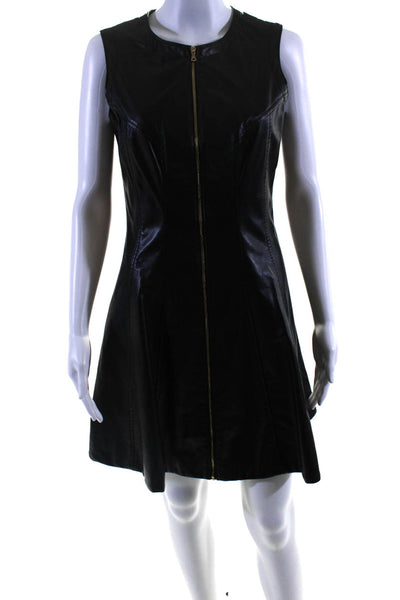 Cynthia Steffe Women's Sleeveless Full Zip Leather Flare Mini Dress Black Size 6