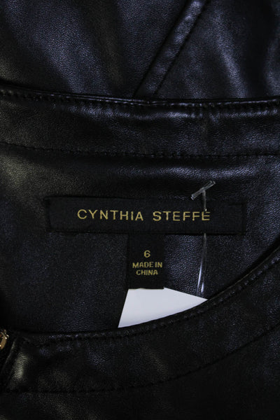 Cynthia Steffe Women's Sleeveless Full Zip Leather Flare Mini Dress Black Size 6