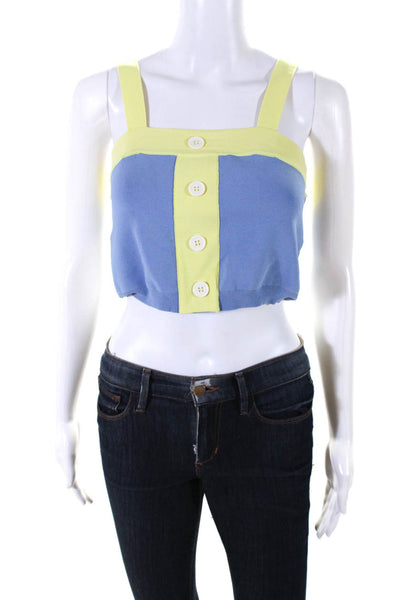 Staud Womens Colorblock Buttoned Square Neck Pullover Cropped Top Blue Size S