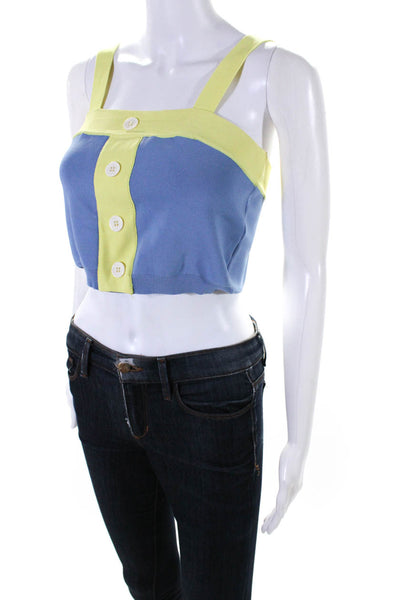 Staud Womens Colorblock Buttoned Square Neck Pullover Cropped Top Blue Size S