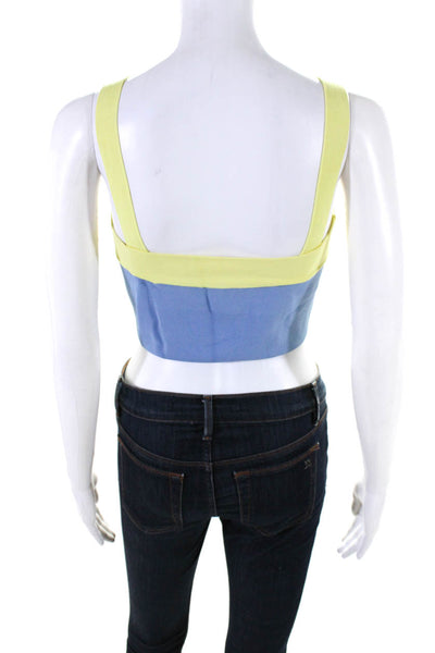 Staud Womens Colorblock Buttoned Square Neck Pullover Cropped Top Blue Size S