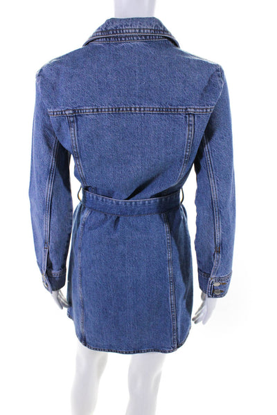 Zara Womens Denim Long Sleeve Button Down Belted Shirt Dress Blue Size S