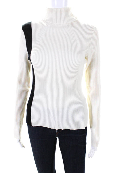 3.1 Phillip Lim Womens Colorblock Ribbed Turtleneck Sweater White Black Size S