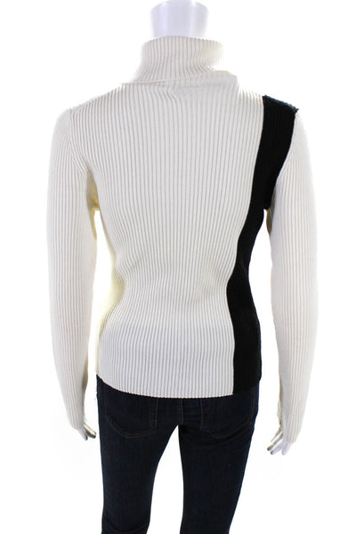 3.1 Phillip Lim Womens Colorblock Ribbed Turtleneck Sweater White Black Size S