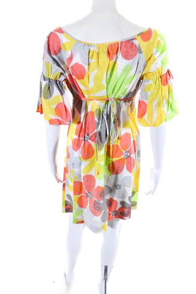 La Rok Womens Multicolor Cotton Floral Scoop Neck 3/4 Sleeve Shift Dress SizeM