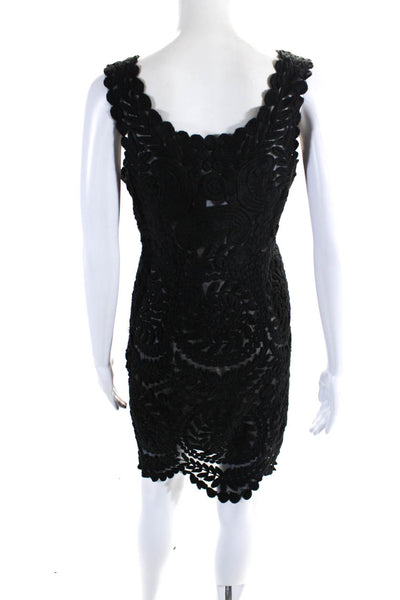 Yoana Baraschi Womens Black Silk Floral Embroidered Sleeveless Mini Dress Size12