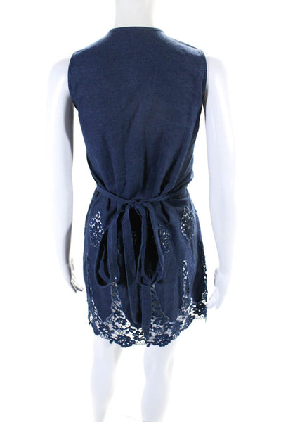 Miguelina Womens Crochet Sleeveless Wrap Dress Blue Size Extra Small