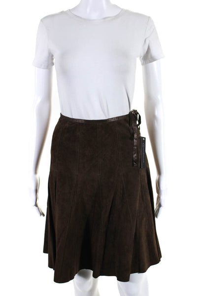 Context Womens Leather Suede Side Zip Paneled Hem A-Line Skirt Dark Brown Size 2