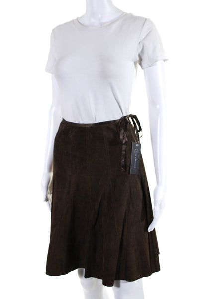 Context Womens Leather Suede Side Zip Paneled Hem A-Line Skirt Dark Brown Size 2