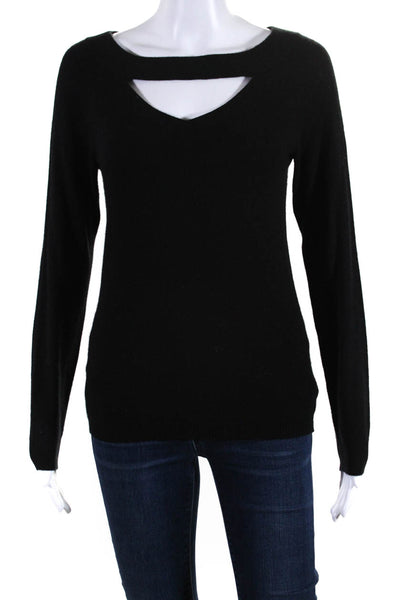 Magaschoni Womens Cashmere Cut Out Round Neck Pullover Sweater Top Black Size XS