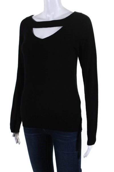 Magaschoni Womens Cashmere Cut Out Round Neck Pullover Sweater Top Black Size XS
