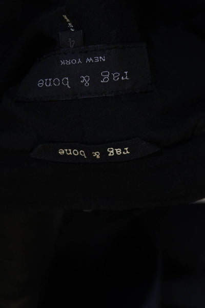 Rag & Bone Womens Front ZIp Crew Neck Leather Trim Light Jacket Black Size 4