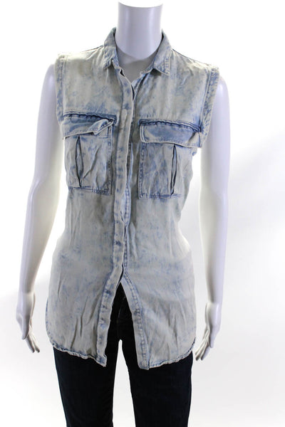 Helmut Lang Womens Button Fornt Collared Chambray Top Blue White Size Small