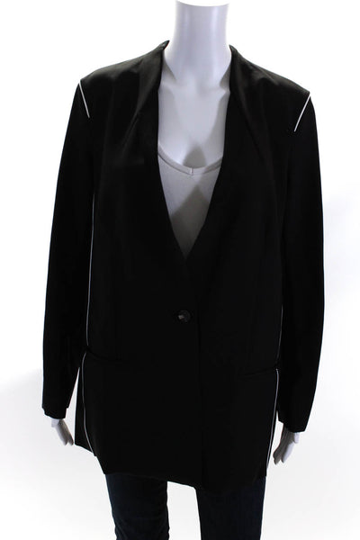 Helmut Lang Womens Single Button Deep V Neck Light Blazer Jacket Black Size 4