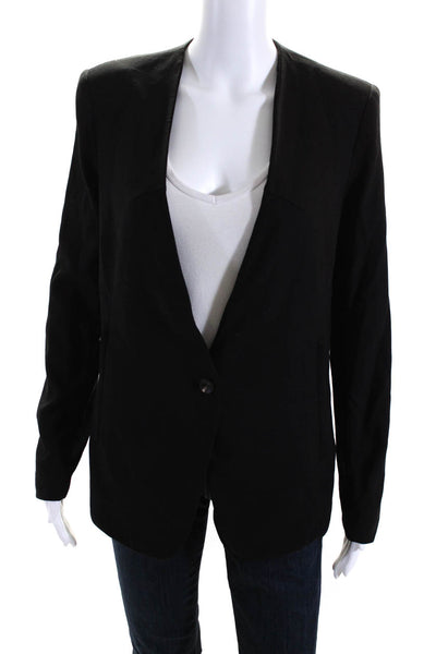 Helmut Lang Womens Long Sleeve Single Button V Neck Jacket Black Wool Size 6