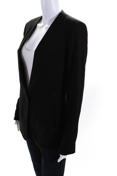 Helmut Lang Womens Long Sleeve Single Button V Neck Jacket Black Wool Size 6