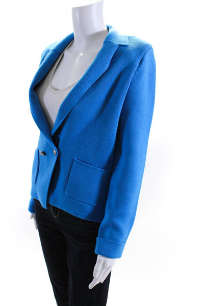 L'Agence Womens Knit Double Breasted Blazer Jacket Blue Cotton Size Medium