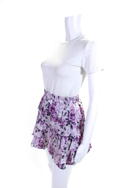 Love Shack Fancy Womens Cotton Floral Print Ruffle Tiered Skirt Pink Size XS