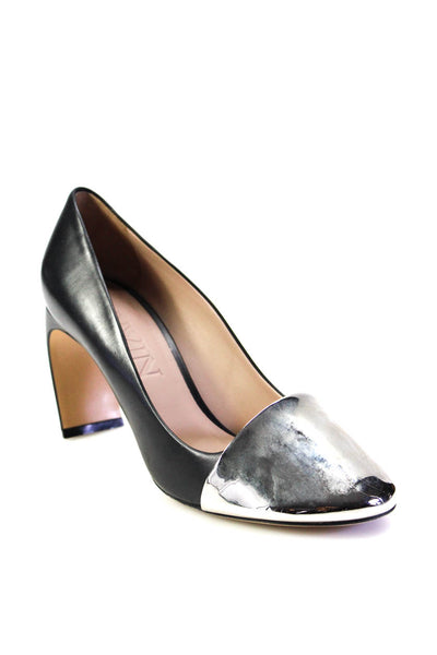 Lanvin Womens Round Toe Slip-On Curve Heels Color Block Party Shoe Black Size 10