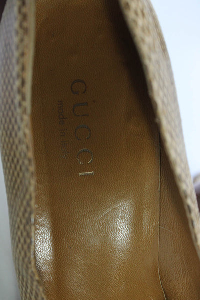Gucci Womens Pointed Square Toe Lizard Skin Pumps Brown Size 10B