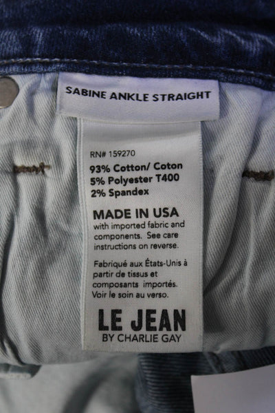 Le Jean Womens Sabine Ankle Straight Medium Wash High Rise Jeans Blue Size 24