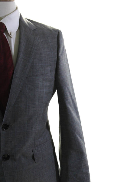 Boss Hugo Boss Men's Long Sleeves Collared Lined Gray Plaid Jacket Size 36