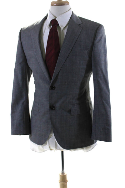 Boss Hugo Boss Men's Long Sleeves Collared Lined Gray Plaid Jacket Size 36