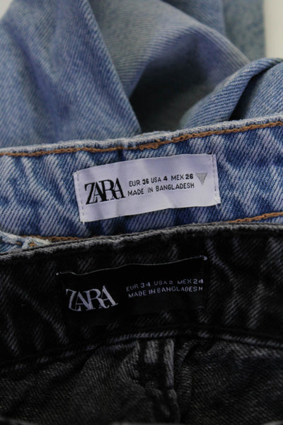 Zara Womens Light Wash High Rise Raw Hem Straight Leg Jeans Blue Size 4 2 Lot 2