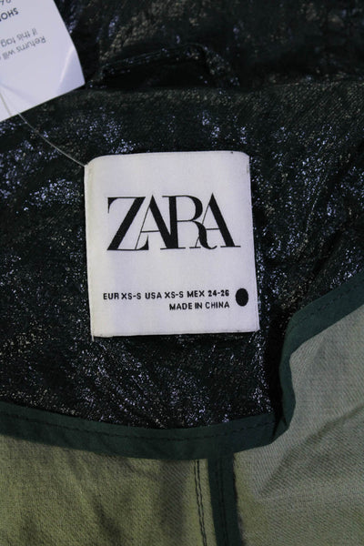 Zara Womens Long Sleeve Coated Full Zip Hooded Jacket Green Size XS/S
