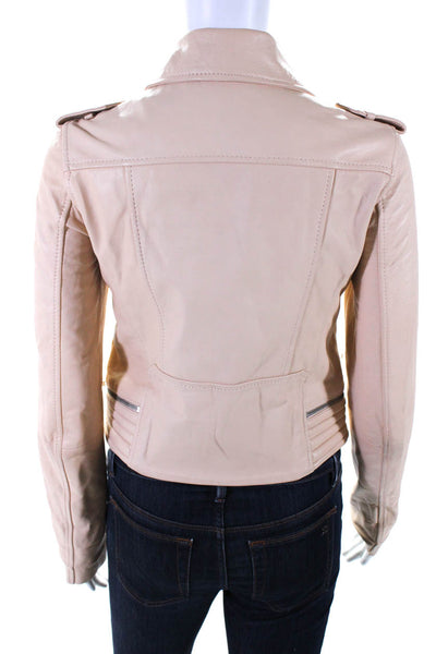 Maje Womens Leather Long Sleeved Zippered Motorcycle Jacket Tan Nude Size 36